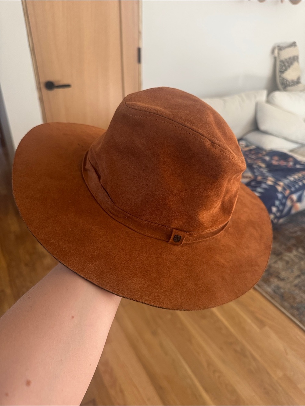 Brixton Wide-Brim Suede Hat - Rust Brown